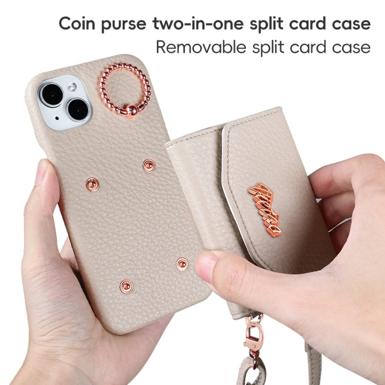 For iPhone 13 Pro VIETAO Ring Holder Card Bag Phone Case with Lanyard(Brown) - iPhone 13 Pro Cases by VIETAO | Online Shopping UK | buy2fix