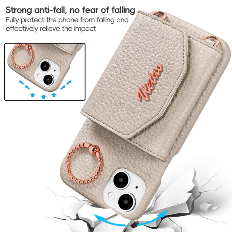 For iPhone 13 VIETAO Ring Holder Card Bag Phone Case with Lanyard(Pink) - iPhone 13 Cases by VIETAO | Online Shopping UK | buy2fix