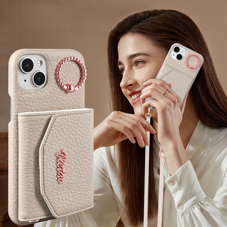For iPhone 13 Pro VIETAO Ring Holder Card Bag Phone Case with Lanyard(White) - iPhone 13 Pro Cases by VIETAO | Online Shopping UK | buy2fix