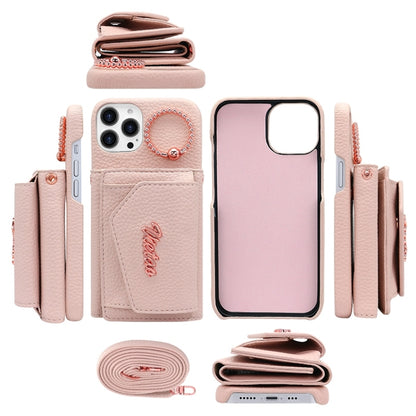 For iPhone 13 Pro Max VIETAO Ring Holder Wallet PU Phone Case with Lanyard(White) - iPhone 13 Pro Max Cases by VIETAO | Online Shopping UK | buy2fix