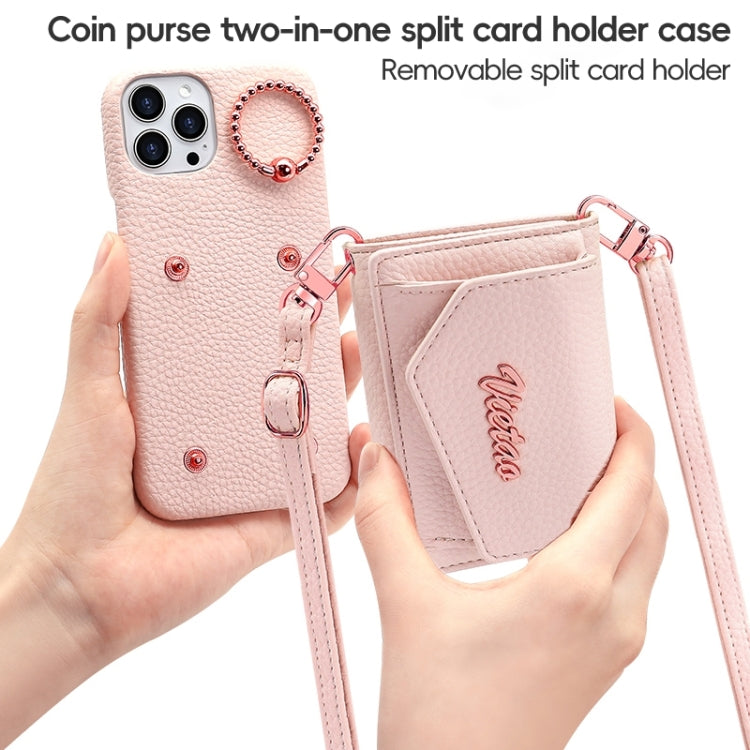 For iPhone 13 Pro Max VIETAO Ring Holder Wallet PU Phone Case with Lanyard(Pink) - iPhone 13 Pro Max Cases by VIETAO | Online Shopping UK | buy2fix