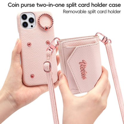 For iPhone 13 Pro Max VIETAO Ring Holder Wallet PU Phone Case with Lanyard(Pink) - iPhone 13 Pro Max Cases by VIETAO | Online Shopping UK | buy2fix