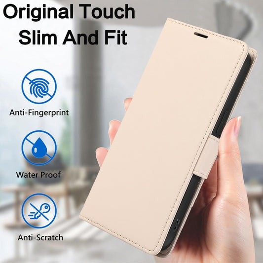 For iPhone 16 Plus Side Buckle RFID Anti-theft Leather Phone Case(Apricot) - iPhone 16 Plus Cases by buy2fix | Online Shopping UK | buy2fix