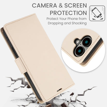 For iPhone 16 Plus Side Buckle RFID Anti-theft Leather Phone Case(Apricot) - iPhone 16 Plus Cases by buy2fix | Online Shopping UK | buy2fix