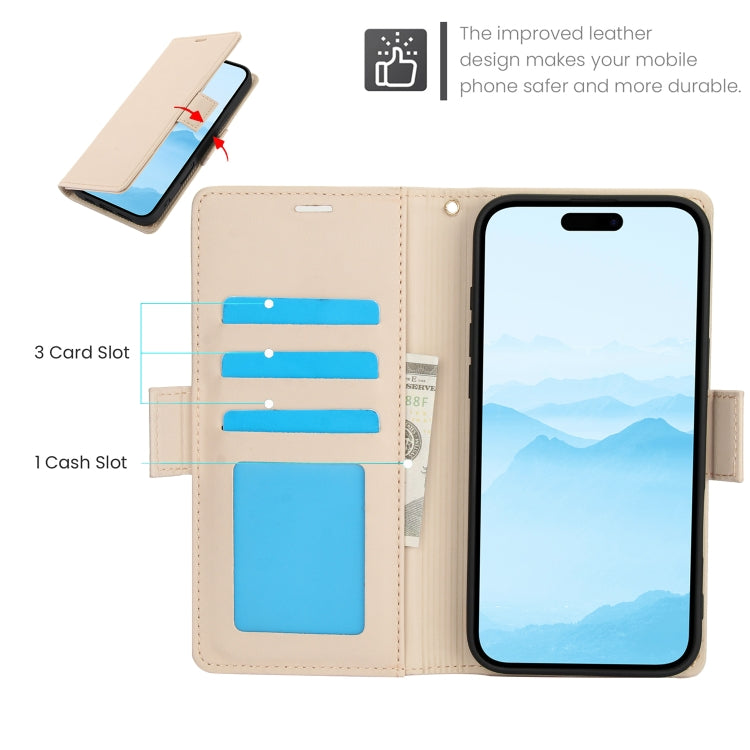 For iPhone 16 Plus Side Buckle RFID Anti-theft Leather Phone Case(Apricot) - iPhone 16 Plus Cases by buy2fix | Online Shopping UK | buy2fix