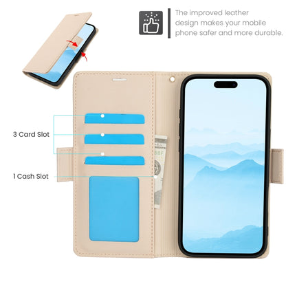 For iPhone 16 Plus Side Buckle RFID Anti-theft Leather Phone Case(Apricot) - iPhone 16 Plus Cases by buy2fix | Online Shopping UK | buy2fix