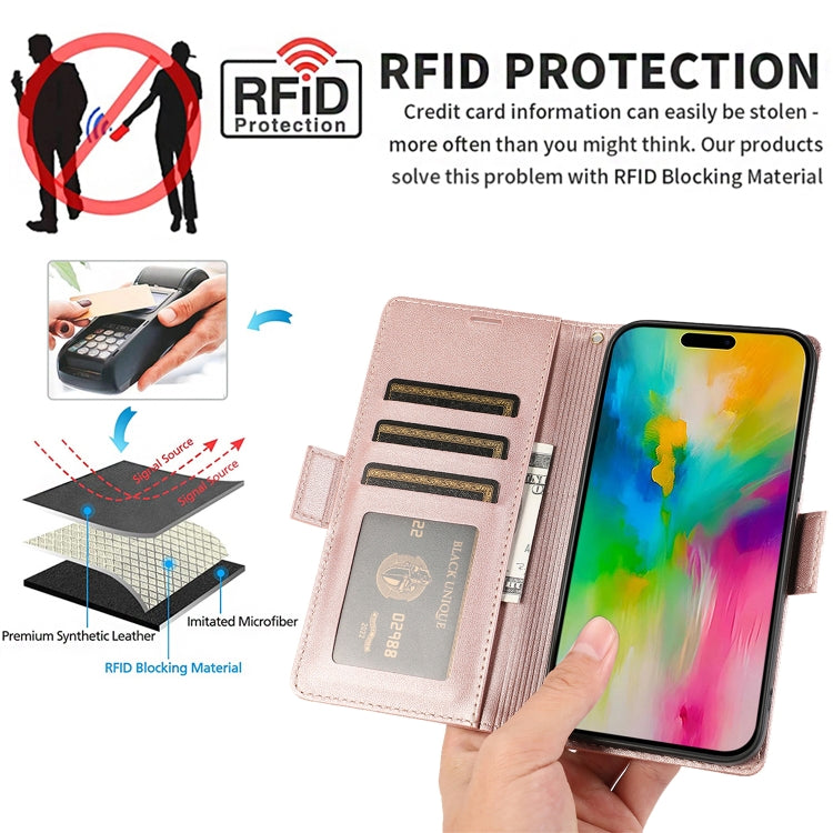 For iPhone 16 Pro Side Buckle RFID Anti-theft Leather Phone Case(Rose Gold) by buy2fix