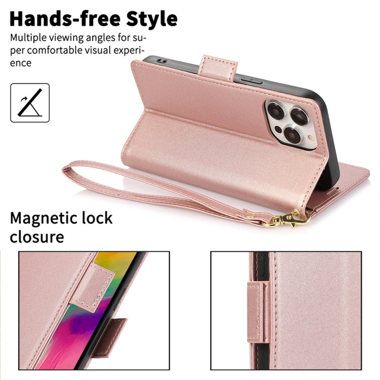 For iPhone 16 Pro Side Buckle RFID Anti-theft Leather Phone Case(Rose Gold) by buy2fix