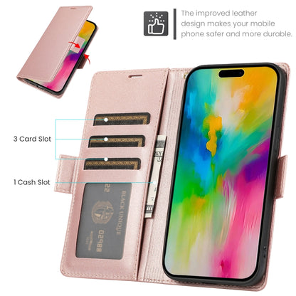 For iPhone 16 Pro Side Buckle RFID Anti-theft Leather Phone Case(Rose Gold) by buy2fix