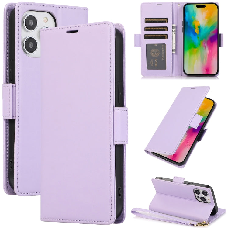 For iPhone 16 Pro Side Buckle RFID Anti-theft Leather Phone Case(Light Purple) by buy2fix
