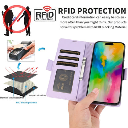 For iPhone 16 Pro Side Buckle RFID Anti-theft Leather Phone Case(Light Purple) by buy2fix