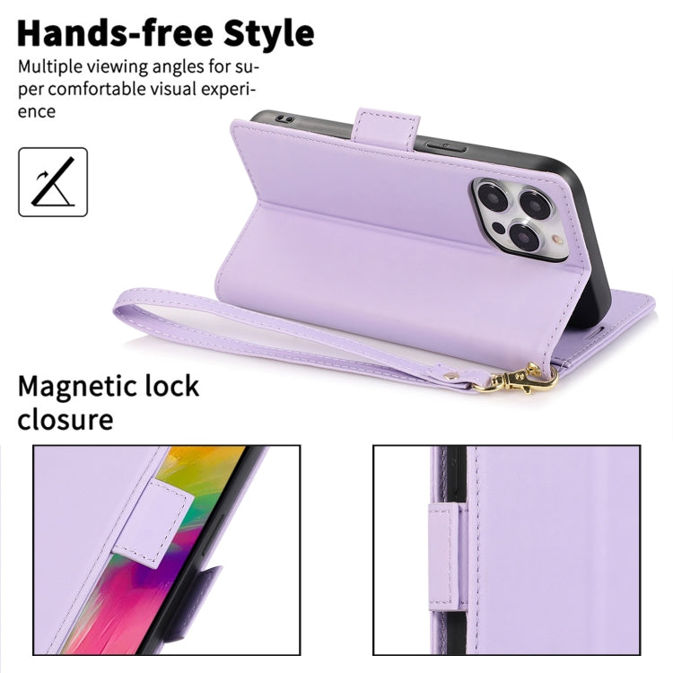 For iPhone 16 Pro Side Buckle RFID Anti-theft Leather Phone Case(Light Purple) by buy2fix