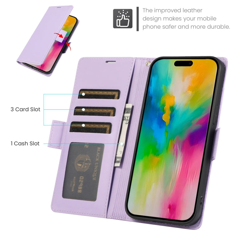 For iPhone 16 Pro Side Buckle RFID Anti-theft Leather Phone Case(Light Purple) by buy2fix