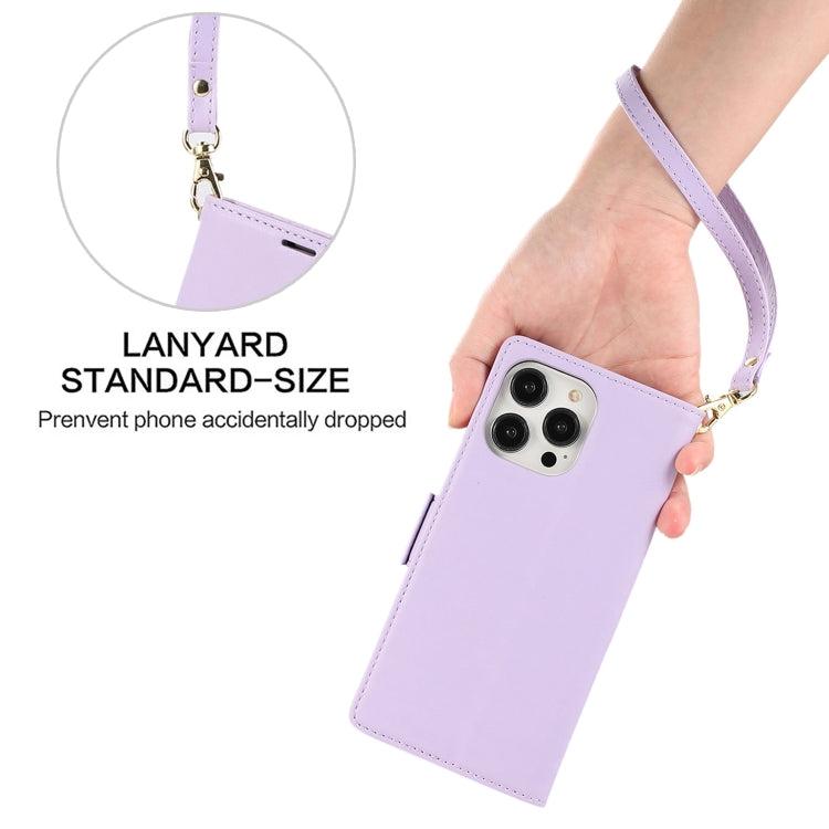 For iPhone 16 Pro Side Buckle RFID Anti-theft Leather Phone Case(Light Purple) by buy2fix