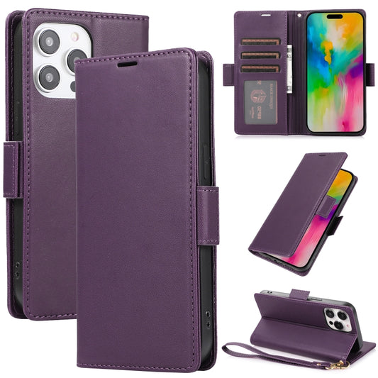 For iPhone 16 Pro Side Buckle RFID Anti-theft Leather Phone Case(Dark Purple) by buy2fix