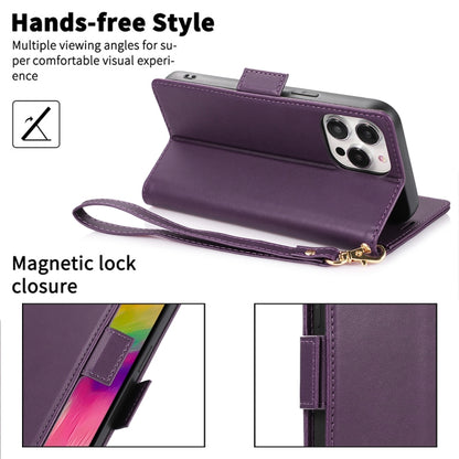 For iPhone 16 Pro Side Buckle RFID Anti-theft Leather Phone Case(Dark Purple) by buy2fix