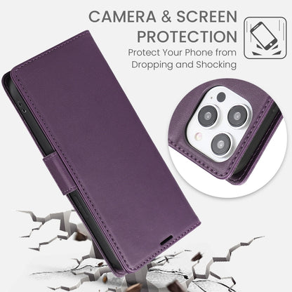 For iPhone 16 Pro Side Buckle RFID Anti-theft Leather Phone Case(Dark Purple) by buy2fix