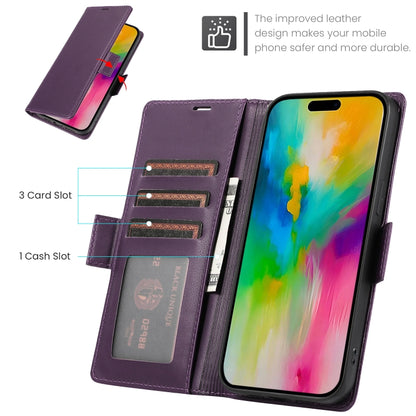 For iPhone 16 Pro Side Buckle RFID Anti-theft Leather Phone Case(Dark Purple) by buy2fix