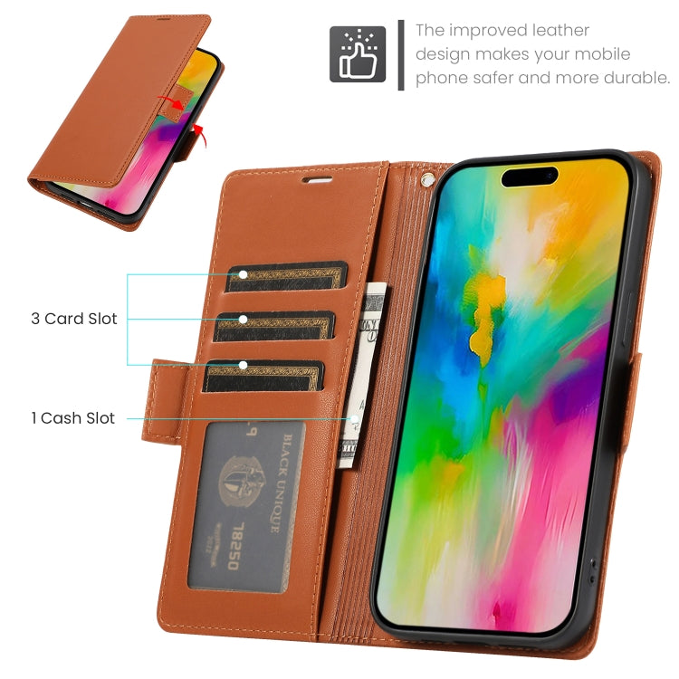 For iPhone 16 Pro Side Buckle RFID Anti-theft Leather Phone Case(Brown) by buy2fix