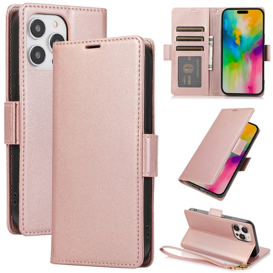 For iPhone 16 Pro Max Side Buckle RFID Anti-theft Leather Phone Case(Rose Gold) by buy2fix