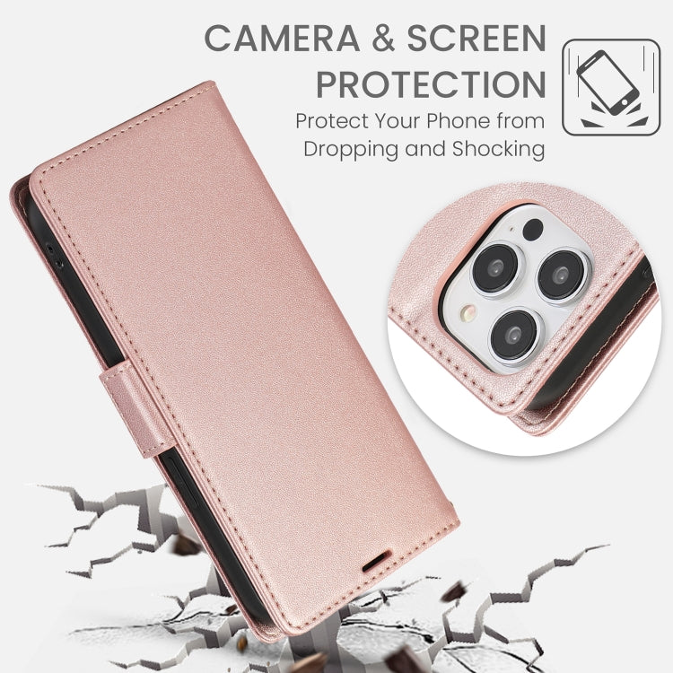 For iPhone 16 Pro Max Side Buckle RFID Anti-theft Leather Phone Case(Rose Gold) by buy2fix