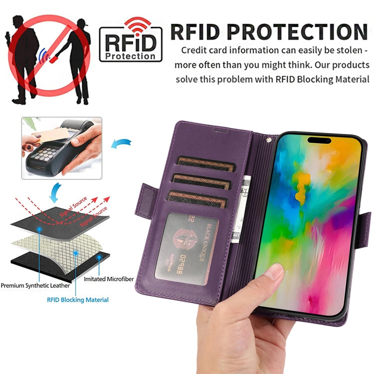 For iPhone 16 Pro Max Side Buckle RFID Anti-theft Leather Phone Case(Dark Purple) by buy2fix