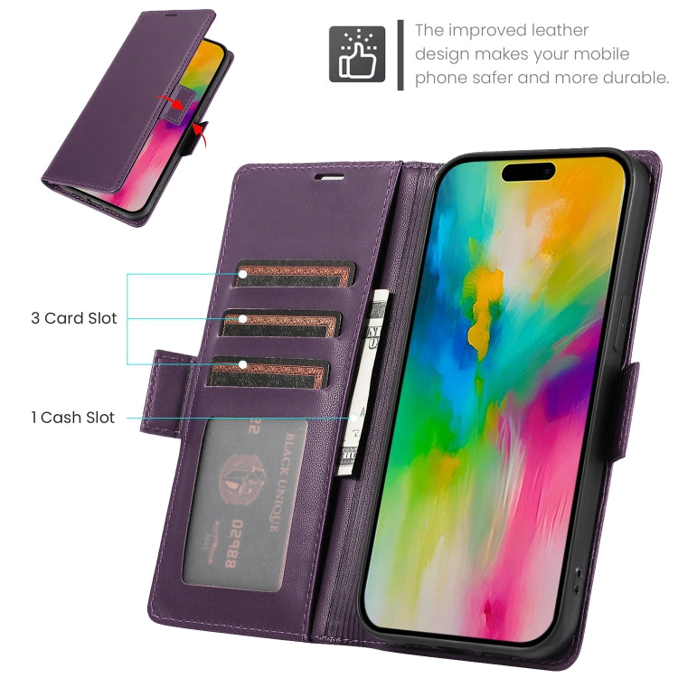 For iPhone 16 Pro Max Side Buckle RFID Anti-theft Leather Phone Case(Dark Purple) by buy2fix