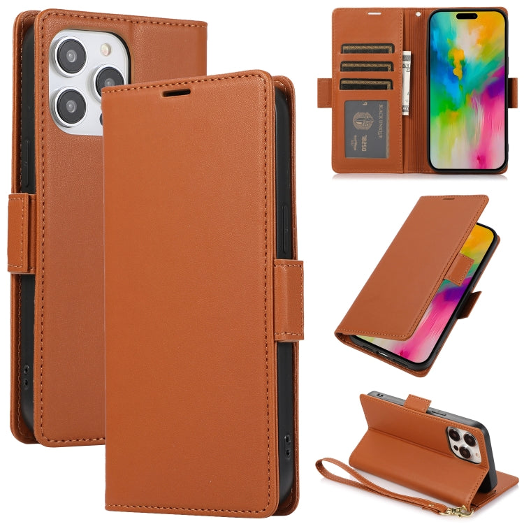 For iPhone 16 Pro Max Side Buckle RFID Anti-theft Leather Phone Case(Brown) by buy2fix