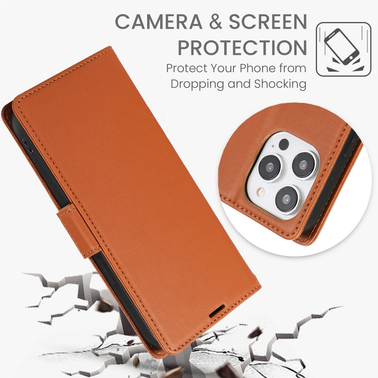 For iPhone 16 Pro Max Side Buckle RFID Anti-theft Leather Phone Case(Brown) by buy2fix