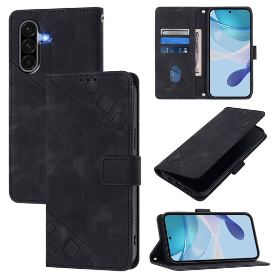 For Samsung Galaxy A56 5G Skin-feel Embossed Leather Phone Case(Black)