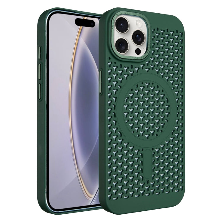 For iPhone 16 Pro Max Ice Feeling Cooling MagSafe Magnetic Phone Case(Dark Green) by buy2fix