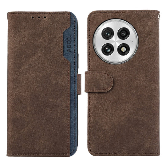 For OnePlus 13 ABEEL Color Block Magnetic RFID Leather Phone Case(Brown-Blue)