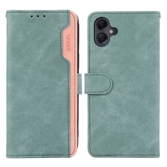 For Samsung Galaxy A06 4G ABEEL Color Block Magnetic RFID Leather Phone Case(Cyan-Pink)