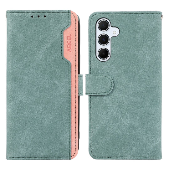 For Samsung Galaxy A36 5G ABEEL Color Block Magnetic RFID Leather Phone Case(Cyan-Pink)
