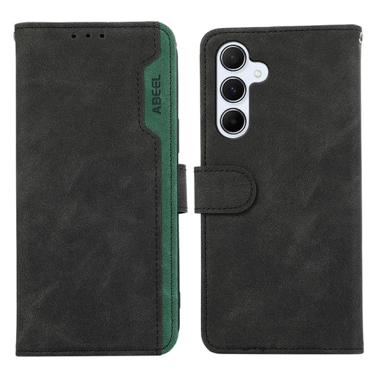 For Samsung Galaxy A56 5G ABEEL Color Block Magnetic RFID Leather Phone Case(Black-Green)
