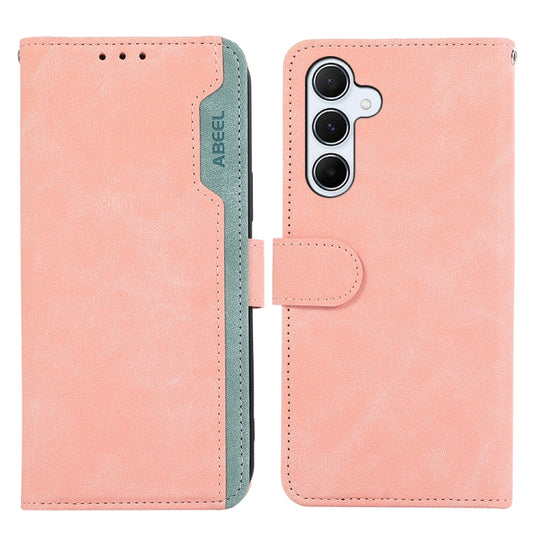 For Samsung Galaxy A26 5G ABEEL Color Block Magnetic RFID Leather Phone Case(Pink-Cyan)