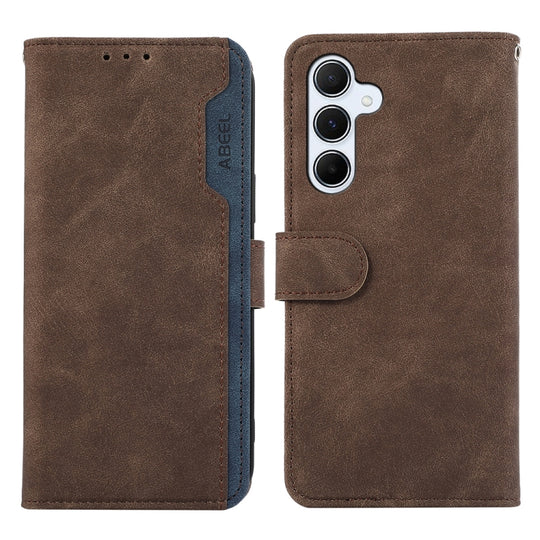 For Samsung Galaxy A26 5G ABEEL Color Block Magnetic RFID Leather Phone Case(Brown-Blue)