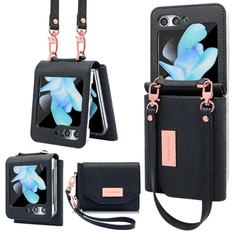 For Samsung Galaxy Z Flip5 VIETAO Portable Wallet Foldable PU Phone Case(Black) - Galaxy Z Flip5 Cases by VIETAO | Online Shopping UK | buy2fix