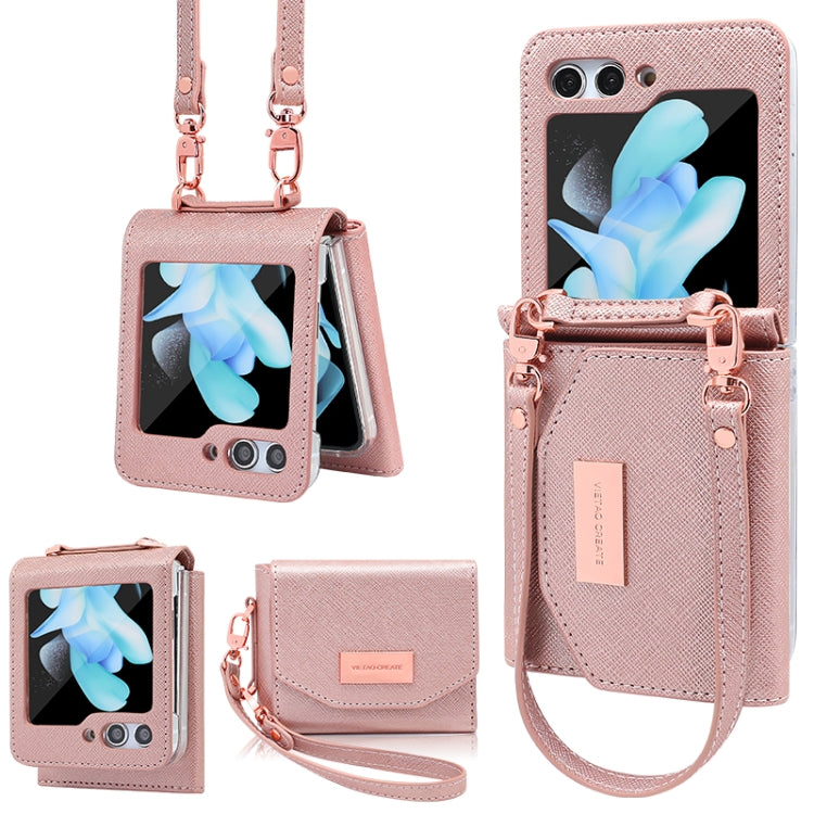 For Samsung Galaxy Z Flip5 VIETAO Portable Wallet Foldable PU Phone Case(Rose Gold) - Galaxy Z Flip5 Cases by VIETAO | Online Shopping UK | buy2fix