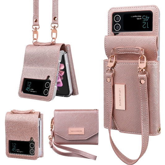 For Samsung Galaxy Z Flip4 VIETAO Portable Wallet Foldable PU Phone Case(Rose Gold) - Galaxy Z Flip4 5G Cases by VIETAO | Online Shopping UK | buy2fix