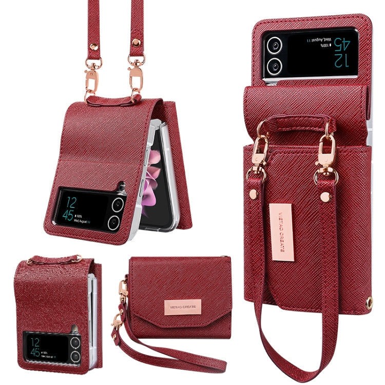 For Samsung Galaxy Z Flip4 VIETAO Portable Wallet Foldable PU Phone Case(Red) - Galaxy Z Flip4 5G Cases by VIETAO | Online Shopping UK | buy2fix