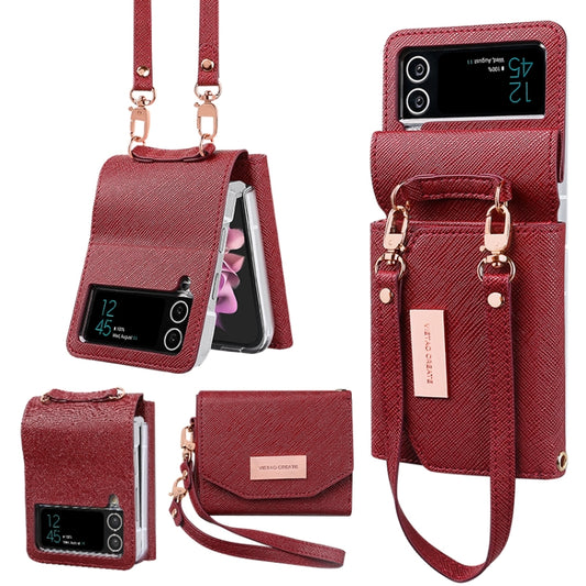 For Samsung Galaxy Z Flip4 VIETAO Portable Wallet Foldable PU Phone Case(Red) - Galaxy Z Flip4 5G Cases by VIETAO | Online Shopping UK | buy2fix