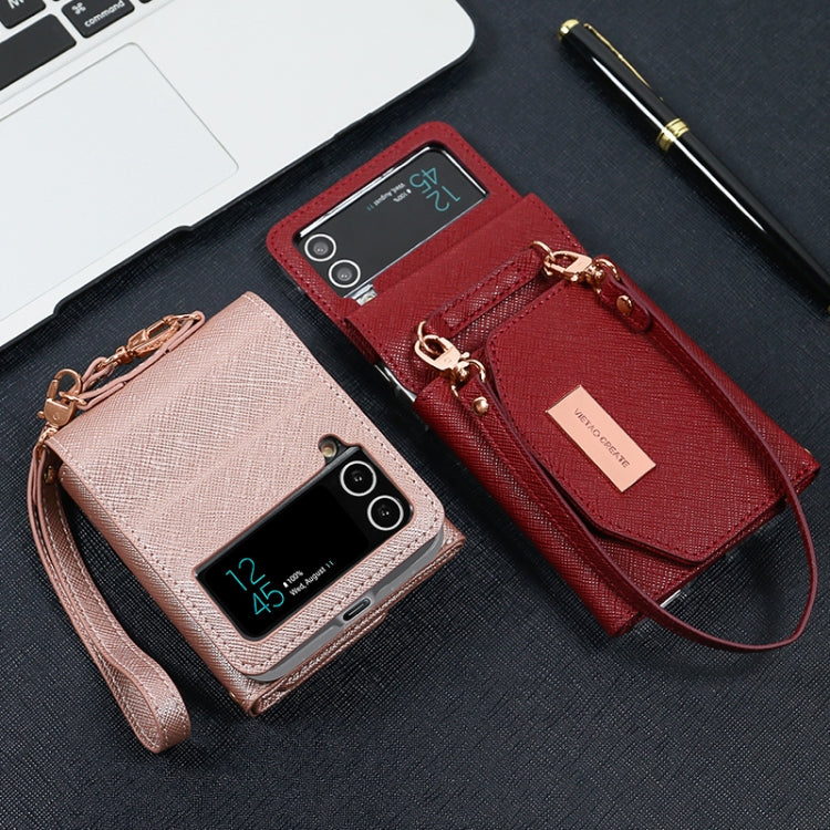 For Samsung Galaxy Z Flip4 VIETAO Portable Wallet Foldable PU Phone Case(Red) - Galaxy Z Flip4 5G Cases by VIETAO | Online Shopping UK | buy2fix