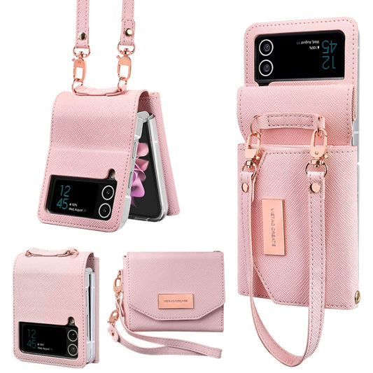 For Samsung Galaxy Z Flip4 VIETAO Portable Wallet Foldable PU Phone Case(Pink) - Galaxy Z Flip4 5G Cases by VIETAO | Online Shopping UK | buy2fix