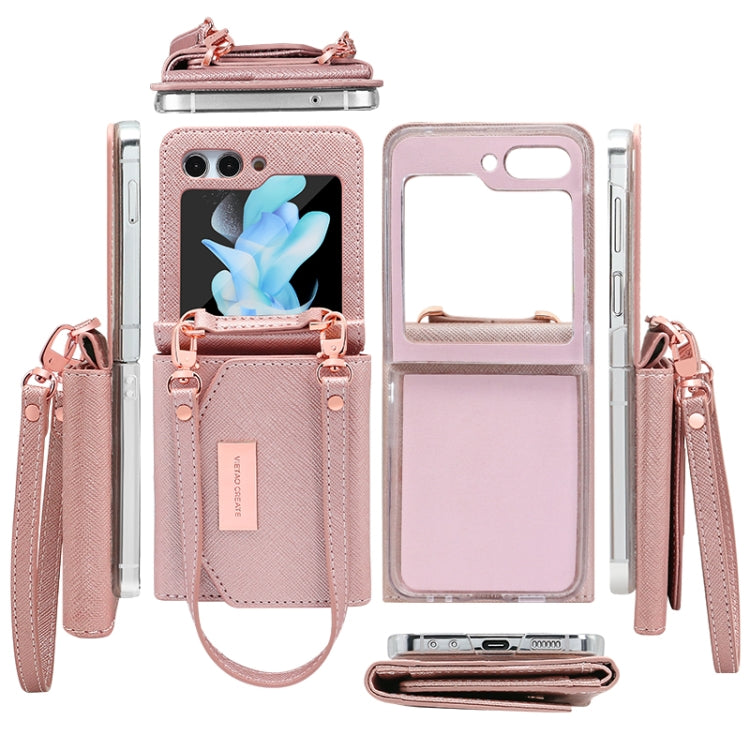For Samsung Galaxy Z Flip6 VIETAO Portable Wallet Foldable PU Phone Case(Pink) - Galaxy Z Flip6 5G Cases by VIETAO | Online Shopping UK | buy2fix
