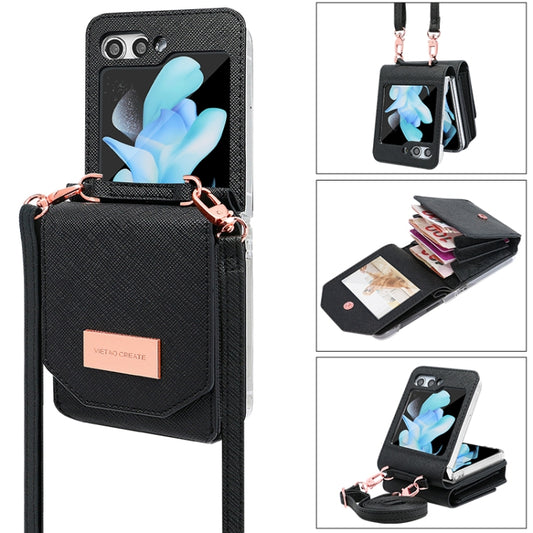 For Samsung Galaxy Z Flip5 VIETAO Portable Organ Style Wallet PU Phone Case(Black) - Galaxy Z Flip5 Cases by VIETAO | Online Shopping UK | buy2fix