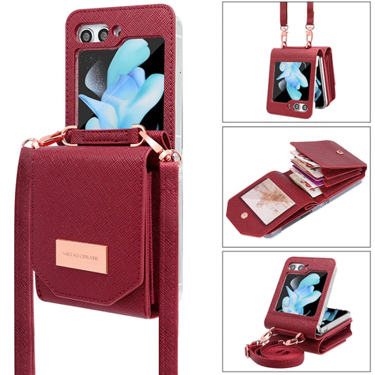 For Samsung Galaxy Z Flip5 VIETAO Portable Organ Style Wallet PU Phone Case(Red) - Galaxy Z Flip5 Cases by VIETAO | Online Shopping UK | buy2fix