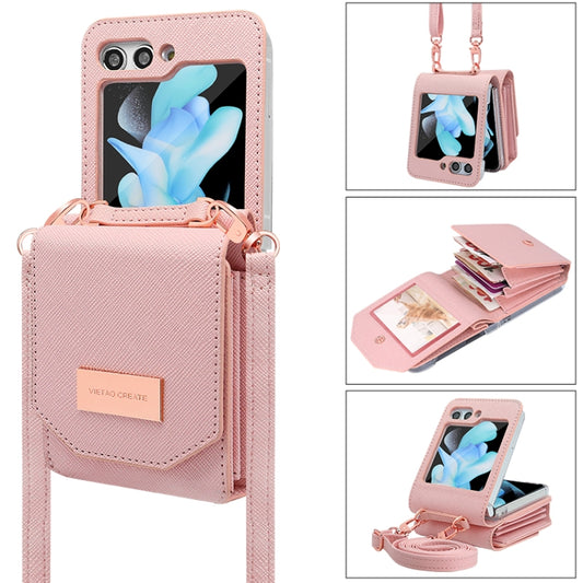 For Samsung Galaxy Z Flip5 VIETAO Portable Organ Style Wallet PU Phone Case(Pink) - Galaxy Z Flip5 Cases by VIETAO | Online Shopping UK | buy2fix