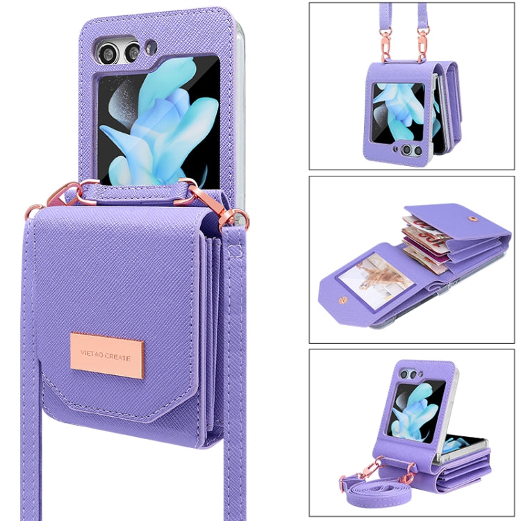 For Samsung Galaxy Z Flip5 VIETAO Portable Organ Style Wallet PU Phone Case(Purple) - Galaxy Z Flip5 Cases by VIETAO | Online Shopping UK | buy2fix