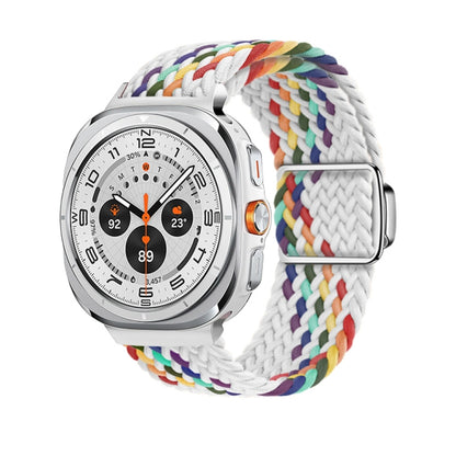 For Samsung Galaxy Watch Ultra 47mm / Ultra 2025 Nylon Loop Magnetic Buckle Watch Band(White Rainbow) - Watch Bands by buy2fix | Online Shopping UK | buy2fix